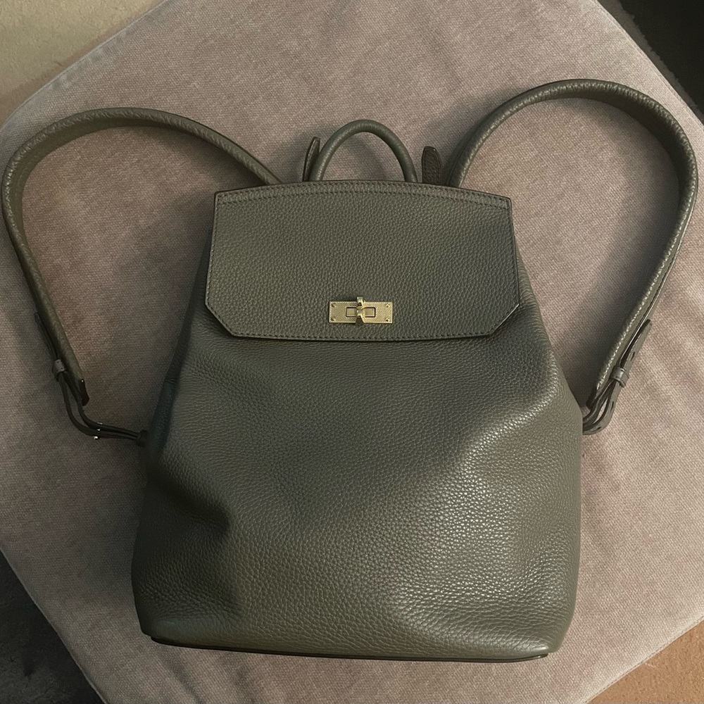 Bally Olive Green Pebbled Leather Backpack